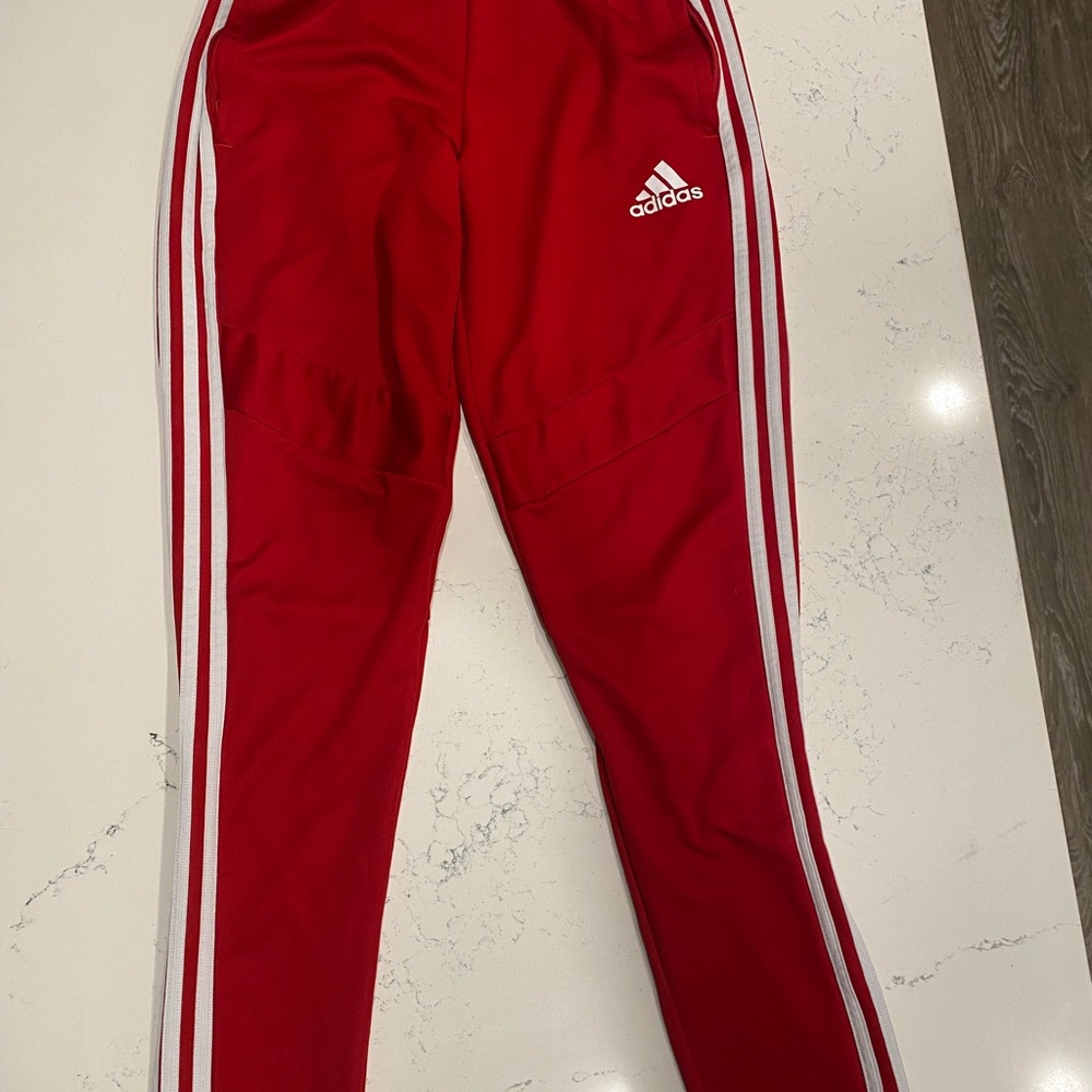 Mens red and white track pants